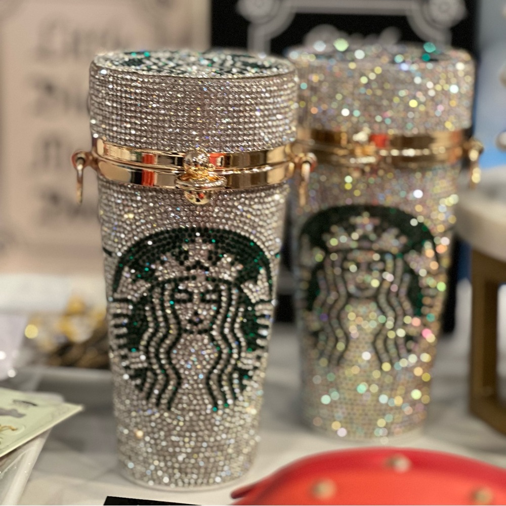 Starbucks Green Mermaid Siren Silver Green Crystal Venti Coffee Cup Clutch Bag - Picture 6 of 7